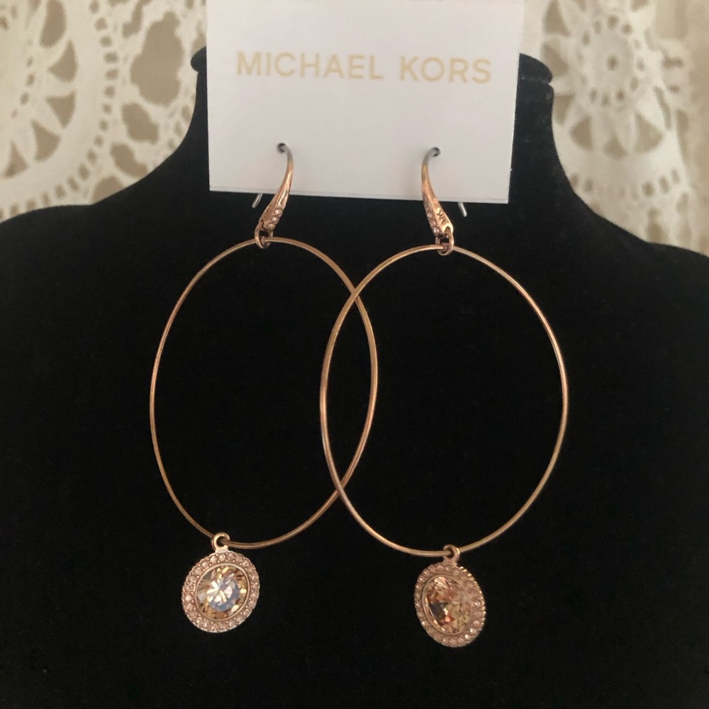 NWT Michael Kors Rose Gold Hoop Earrings with Crystal Drop